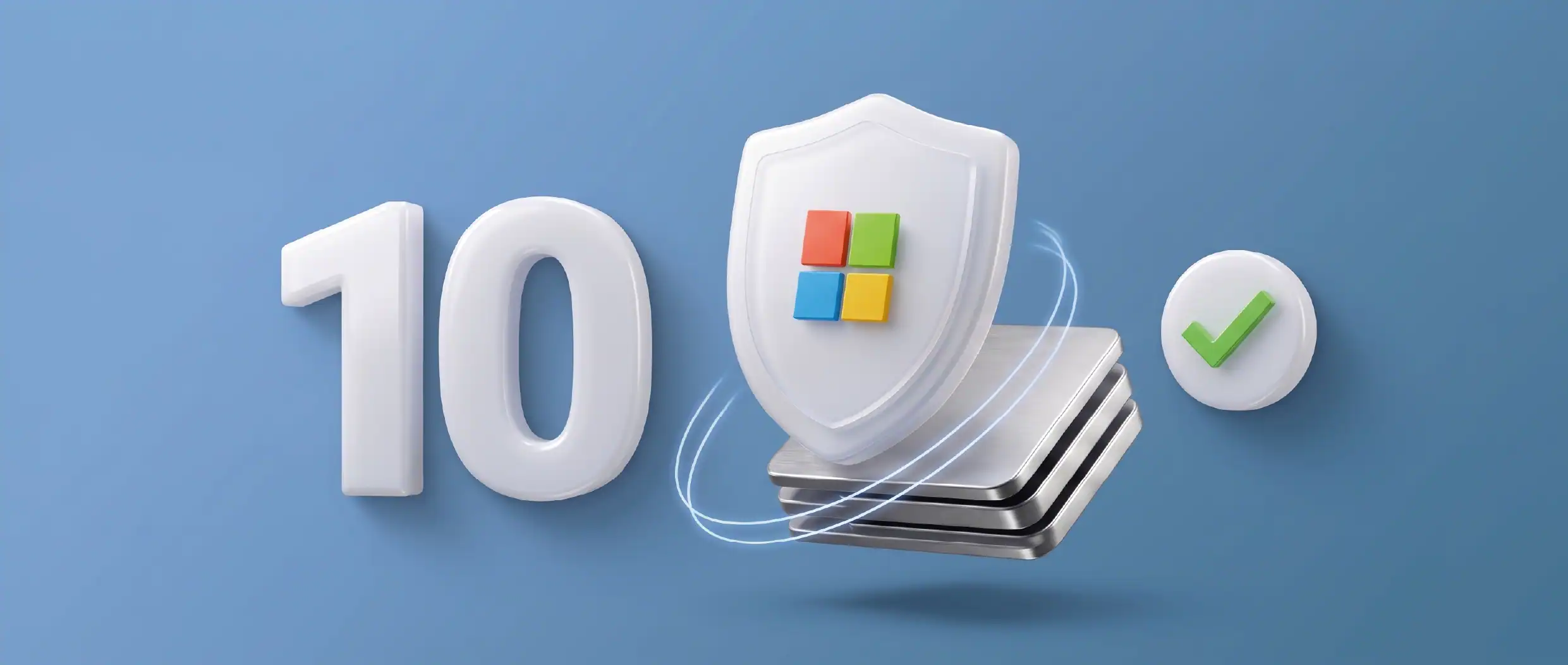 Microsoft 365 backup provider checklist: number 10 beside a Microsoft shield on stacked storage plates with a green tick
