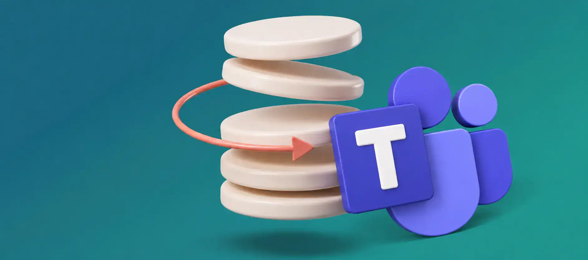 Stacked discs with an arrow looping back to the Teams logo, representing Microsoft Teams backup and restore