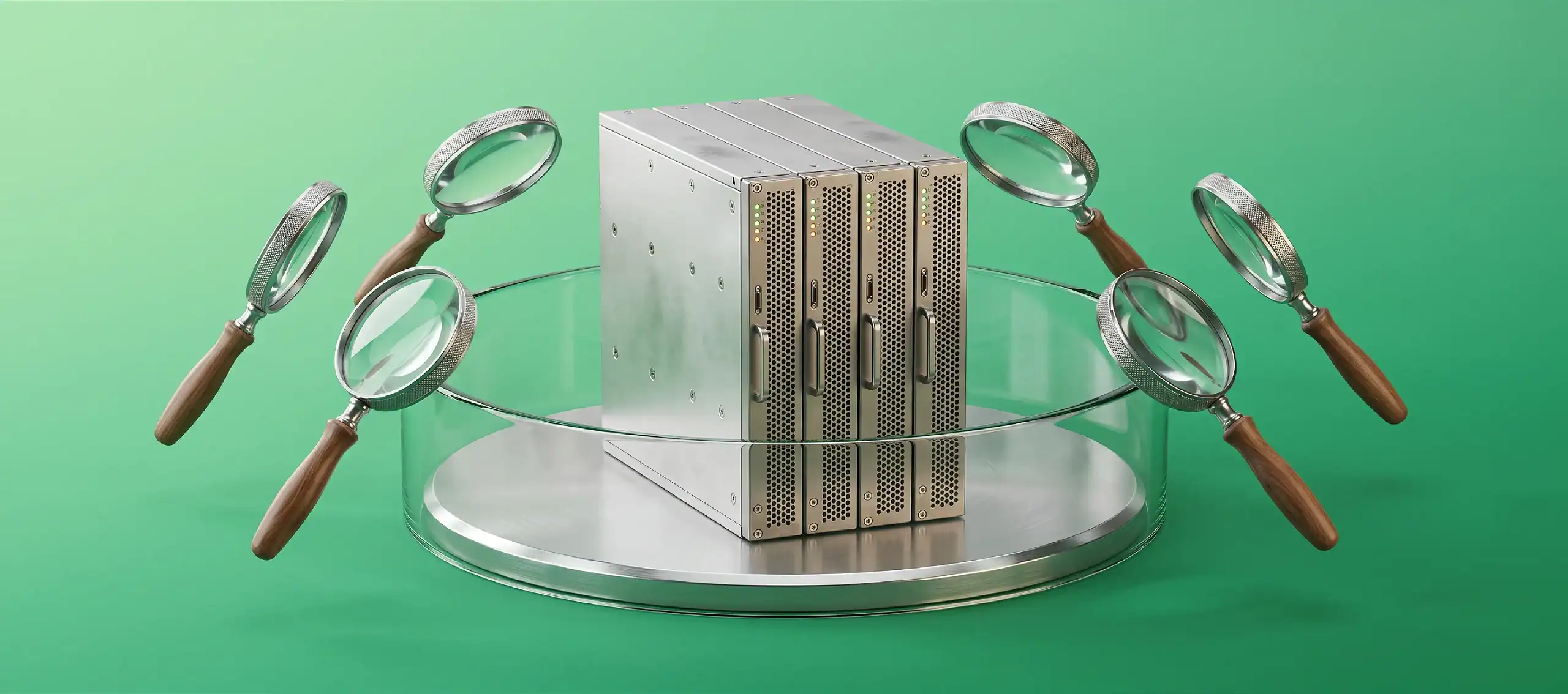 GDPR data residency for Microsoft 365 backup shown as a server rack under inspection by magnifying glasses